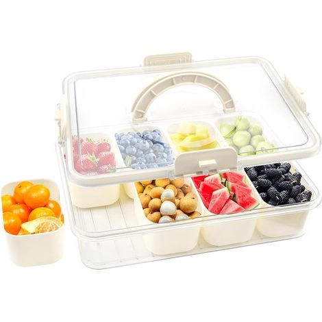 Caja para guardar aperitivos, plato para aperitivos con 8 compartimentos, plato para servir, verduras, galletas, frutas, frutos secos (1/5)