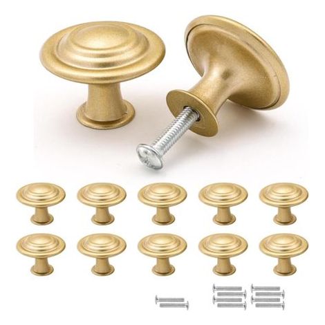 Boutons de Meuble Or Mat, Poignée Meuble Vintage, 10 Pièces Boutons de Tiroir en Alliage de Zinc, 30mm Boutons de Portes pour Placards Commode Armoire, avec Vis Assorties (1/5)