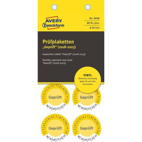 80x Prüfplaketten Geprüft 2018-2023 30mm Gelb Vinyl (1/4)