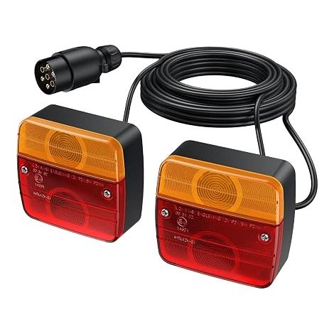 Juego de 2 kits de montaje de luces traseras para remolque, luz trasera de remolque con conector europeo, cable de 7,5 m y conector de 7 pines para circulación vial (1/5)