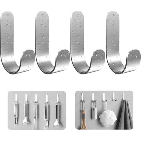 Frypay 4 Stück Edelstahl Haken Selbstklebend, Wandmontage, Modern, Bad & Küche, 1 kg Tragkraft, Ohne Bohren, Wasserfest, Handtuchhaken (1/5)