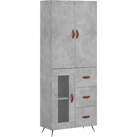Buffet bahut commode armoire meuble de rangement organisateur cuisine salle de séjour salon haut 69,5 x 34 x 180 cm bois d'ingénierie gris