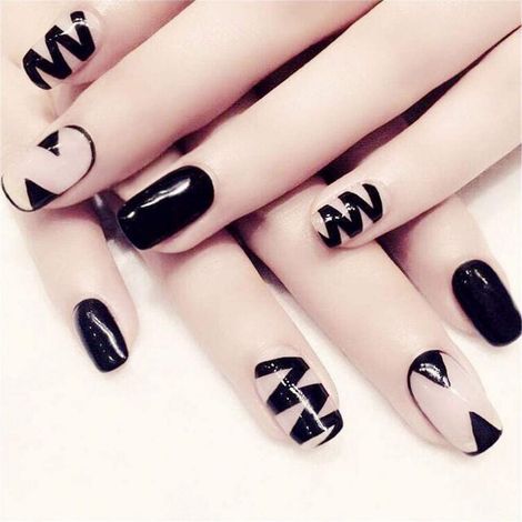 Lot 24 pièces ongles artificiels avec colle, motif vagues rayé, décoratif faux ongle tip. (1/5)