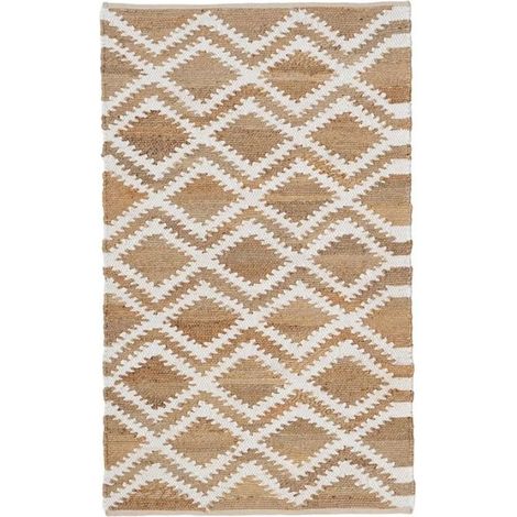 Tapis - JUANIO - Losanges - 70x140 cm - 60% jute 40% coton - Naturel motifs blancs/beige