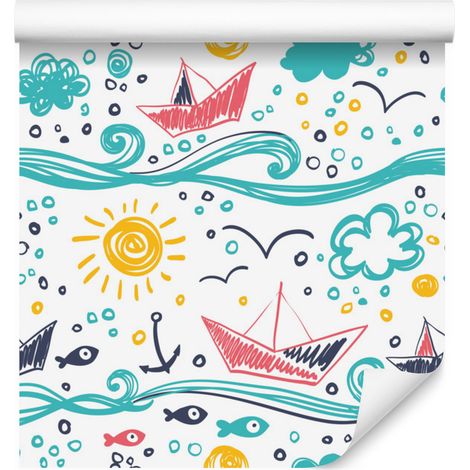 Papier peint à motifs de voiliers sur les vagues, pour salon et chambre, 50 x 1000 cm (1/5)