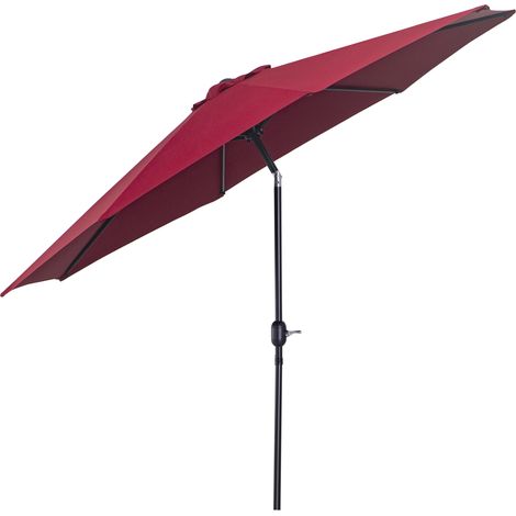 3(m) Tilting Parasol Garden Umbrellas, Outdoor Sun Shade with 8 Ribs, Tilt and Crank Handle for Balcony, Bench, Garden, Wine Red