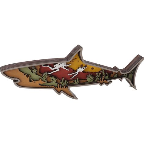 Figurine de Requin en Bois Sculpté - Décoration Rustique Colorée pour Maison, Bar ou Café (1/5)