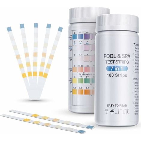 100 Pool Test Strips, 7-in-1 Test Strips for Swimming Pool, Spa, and Hot Tub, Water Quality Analysis – Total Hardness, Bromine, Free Chlorine, pH, Cyanuric Acid, and Alkalinity, — MUMU (1/4)