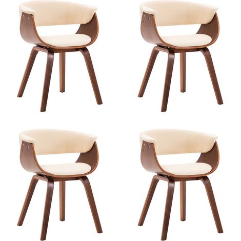 Chaise de salle à manger bois marron courbé et similicuir beige Kobaly- Lot de 4 (1/5)