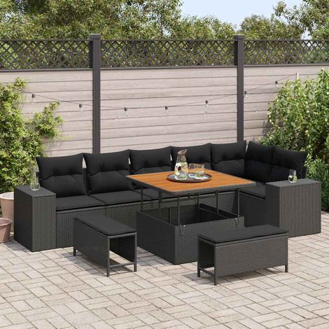 Set Divano da Giardino 9 pz 6-Numero di posti Nero polyrattan vidaXL (1/5)