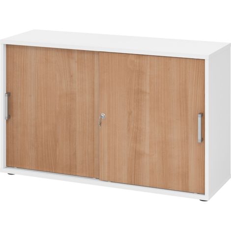 bümö Schiebetürenschrank office - 2 Ordnerhöhen Weiß/Nussbaum (1/5)