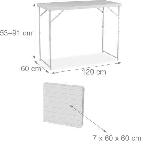Table de jardin réglable hauteur 120 x 60 cm design moderne extérieur pratique en plastique blanc (1/5)