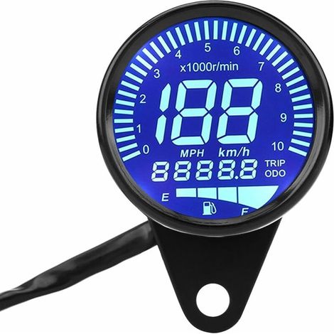 RHG Compteur de Vitesse de Moto, Odomètre Tachymètre 66mm Universel Digital LED Compte-tours Compteur Kilométrique Indicateur de Vitesse Noir