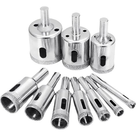 Foret diamanté, ensemble de 10 scies cloches, scie cloche diamantée, scies cloches à revêtement diamant, scie diamantée avant verre/carrelage/céramique/marbre/porcelaine, acier au carbone (6 mm - 30 m