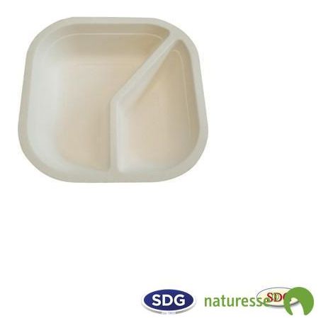 Assiette jetable 17x17 cm à deux compartiments en cellulose - 500 pièces - Ecobioshopping