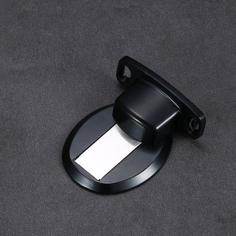 Butée de porte en métal magnétique solide butée de porte robuste avec support de sol de 3 m vis auto-adhésives cachées noir 2 pièces (1/2)