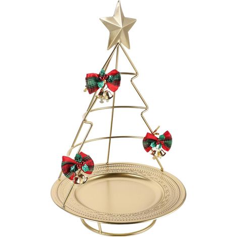 Présentoir de Table de Noël en Fer, Plateau Décoratif Sapin Doré (1/5)