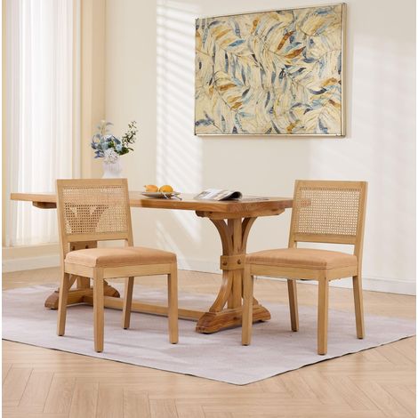 MEUBLIV Juego de 2 sillas de comedor de madera y rejilla, color tan (1/5)