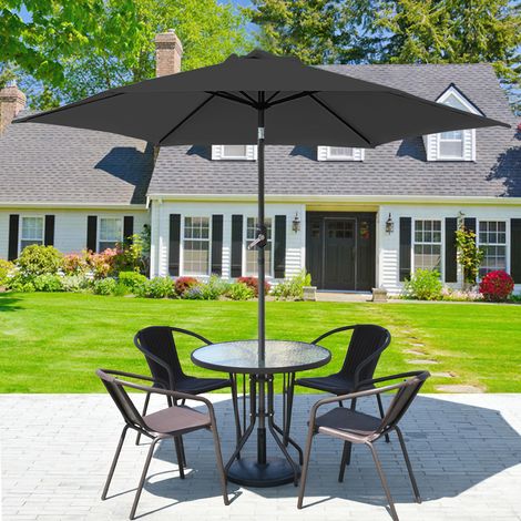 Greenbay Round Garden Parasol Sun Shade Patio Outdoor Umbrella Canopy Crank Tilt Mechanism 2.7M Black