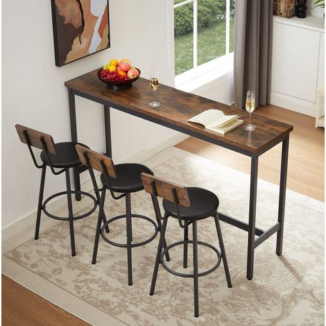 Set tavolo bar lungo 160 cm con 3 sgabelli, legno e acciaio, marrone rustico e nero (1/5)