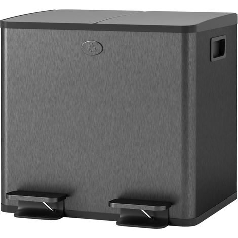 Cubo de basura doble 2 x 15 L con pedal, acero inoxidable negro (1/5)