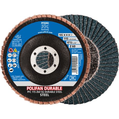 PFERD TOOLS POLIFAN POWER Fächerscheibe PFC 115x22,23 mm konisch Z60 Leistungslinie SG DURABLE STEEL für Stahl 10 Stk (1/5)