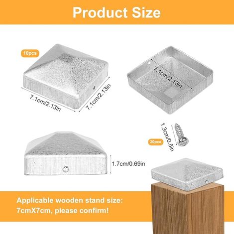 Fence Post Caps 7 x 7 cm with Screws Galvanized Post Caps for Wooden Posts Patio Pillars (1/2)