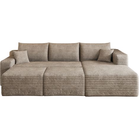 Canapé d'angle en velours côtelé camel 241 cm, design moderne minimaliste, sans assemblage (1/5)