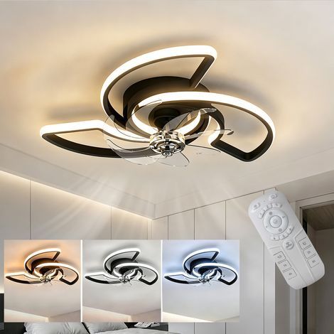 Ventilateur de Plafond LED 60 cm avec Télécommande et Application, Lumière Dimmable, 6 Vitesses, Minuterie, Moteur Réversible pour Chambre, Salon et Cuisine (1/5)