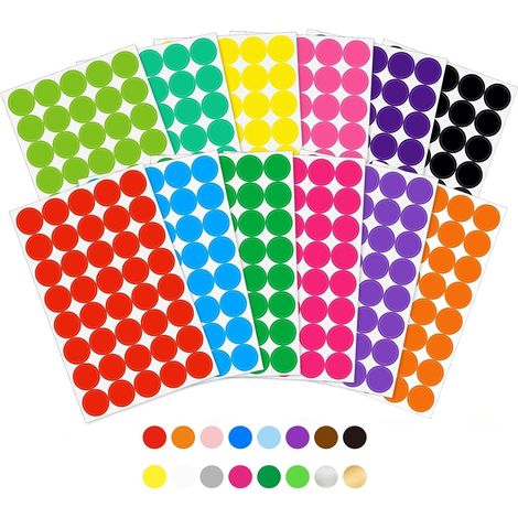 576 Stück Klebepunkte Bunt, 5cm Beschreibbar Punkte Aufkleber Markierungspunkte Selbstklebend Rund Klebe Punkte Farbkodierung Etiketten für Büro Zuhause Basteln (12 Farben) (1/5)