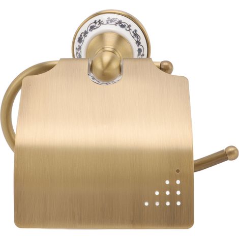 Porte-papier toilette vintage en métal avec décoration en porcelaine, à fixer au mur pour salle de bain.