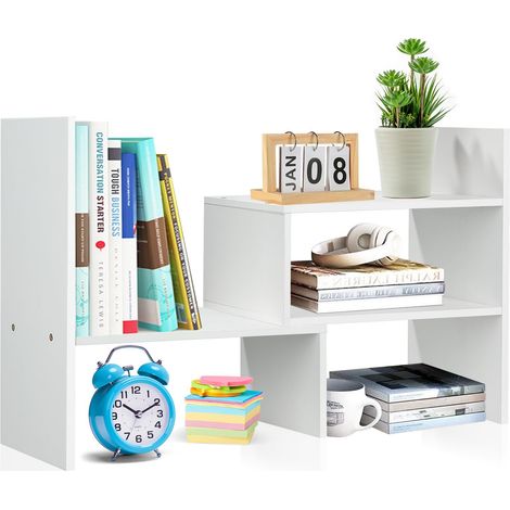 Étagère de rangement de bureau, étagère de présentation réglable, polyvalente, fournitures de bureau, support extensible de style libre, blanc (1/5)