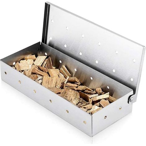 Fumoir pour barbecue, copeaux de bois, boîte à fumer en acier inoxydable non déformable pour barbecue, accessoires de barbecue pour barbecue au charbon de bois et barbecue à gaz avec grande (1/5)