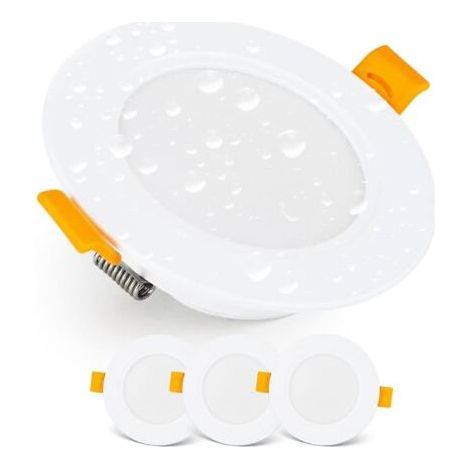 Spot LED Encastrable Downlight LED spots de plafond IP54 pour Salle de Bain, locaux humides, Blanc Froid 6000k Lot de 3 Spot LED Extra Plat Ronds 7 Watt (7W) / 700 Lumens, Blanc (1/4)