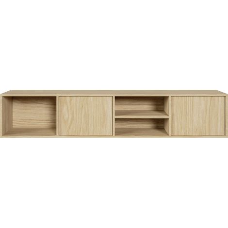 Selsey SANVA - Meuble TV Suspendu avec 2 portes et 3 niches - 200 cm - chêne huilé (1/5)