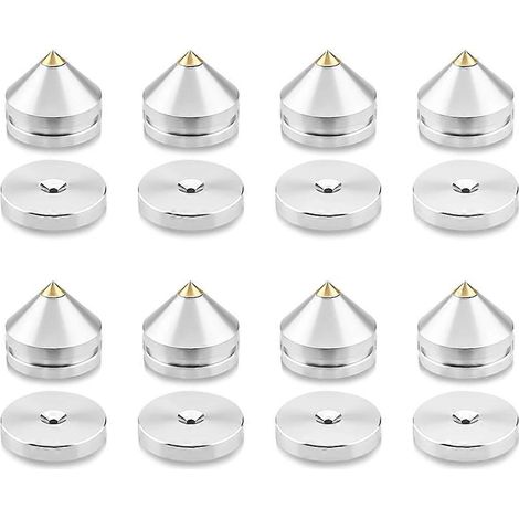 Set mit 8 Lautsprecherfüßen aus Aluminiumlegierung für Hi-Fi-Lautsprecher, mit konischen Spikes und M22x22,5 mm Nägeln