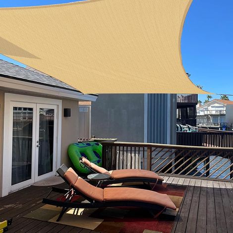 Voile d'ombrage Triangle 5x5x7m Respirant HDPE Toile Ombrage UV Protection pour Patio Balcon Jardin Terrasse Extérieur-Crème (1/5)