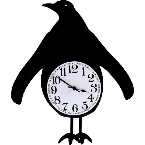 Pinguin-Holzuhr mit schwarzem Pendel cm38x37x6