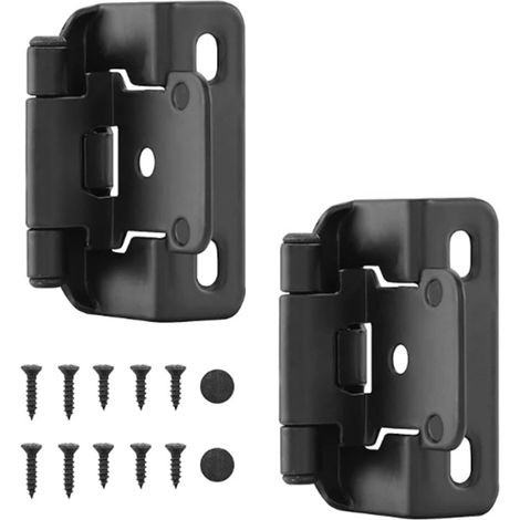 (Noir) 2 charnières en acier pour armoire à recouvrement de 1/2 pouce avec vis, ressort à fermeture automatique, semi-partiellement dissimulées, pour camping-car, noir/argent/bronze antique (1/5)