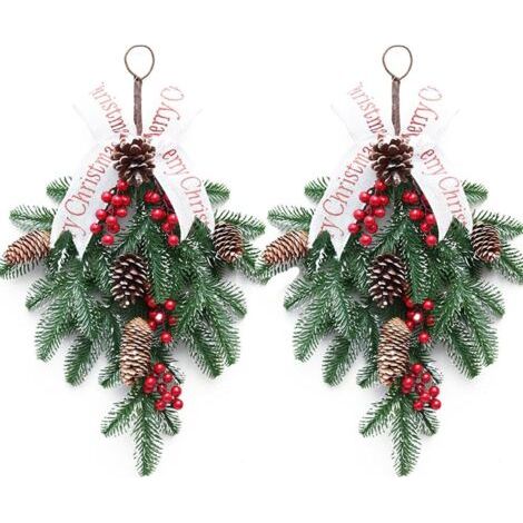2 PCS Artificielle Swag Noël Teardrop Guirlande Porte Avant Swags avec Baies et Pommes de Pin, 19.6Inch Christmas Teardrop Floral Swag (1/5)
