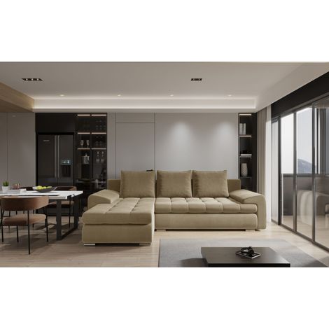 Kaiser Möbel Elegantes und modernes Ecksofa TOMI Castel Senffarbe Links (1/4)