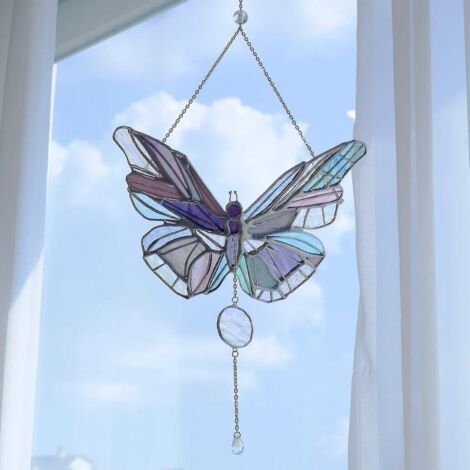 Attrape-soleil en vitrail papillon/décoration de cour de maison, ornement extérieur de couleur, décoration d'ombre de couleur papillon (1/5)