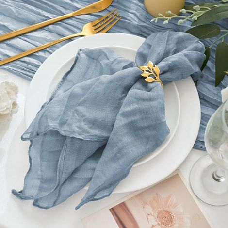 Lot de 12 serviettes en tissu – Polyester – Design froissé – 50x50 cm – Bleu – Mariage et fête (1/5)