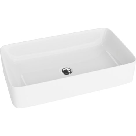 LAVITA Aufsatzwaschtisch Pasana Aufsatzwaschbecken Rechteckig Waschbecken Ohne Überlauf und Hahnloch Aus hochwertigem Porzellan Waschtisch 60,5x34x11 cm Weiß Glanz (1/5)