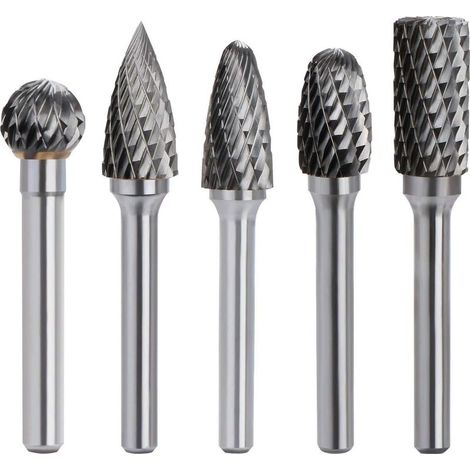 Kit de 5pcs Fraises Rotatives en Carbure de Tungstène Double Coupe Tige 6mm Tête 10mm Outil Dremel Perceuse Ponceuse Electrique Pour la sculpture sur métal, le polissage, la gravure (1/5)