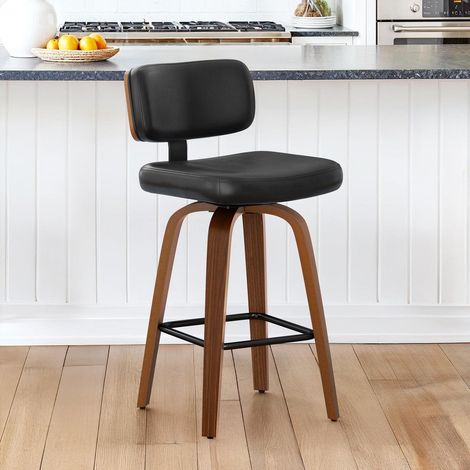 Barhocker mit Lehne 67cm, drehbar, Holzbeine, Kunstleder Sitzfläche Schwarz (1/5)