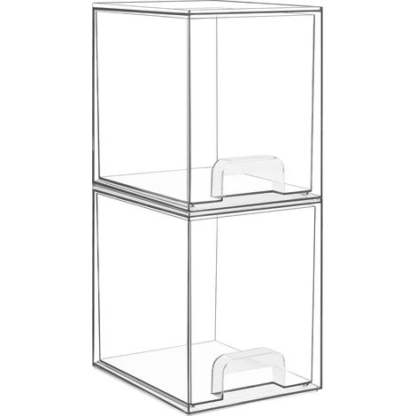7.6" H Clear Stackable Storage Drawers, 2 Pack Plastic Organizers Bins for Skincare, Cosmetics,Beauty Supplies,Ideal for Vanity, Bathroom,Kitchen Countertop,Cabinet Organization (1/5)