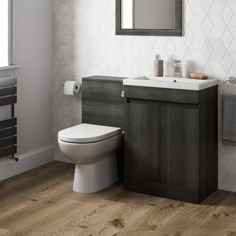 Aquari Charcoal Grey Bathroom 600mm Toilet & Basin Vanity Unit Combination Unit with Doors (1/5)