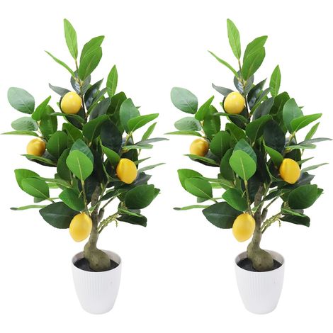 2 Stück 50 cm kleiner künstlicher Zitronenbaum mit Topf, künstlicher Zwergbaum mit Zitrone, Zweig & Blätter, ohne Pflege, Mini-Kunstpflanze für Wohnzimmer, Büro, Bankett, Innen- und Außenbereich (1/5)