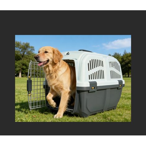 Coque rigide caisse de transport chien chat avec porte métallique et fentes d'aération pour les trajets (1/5)